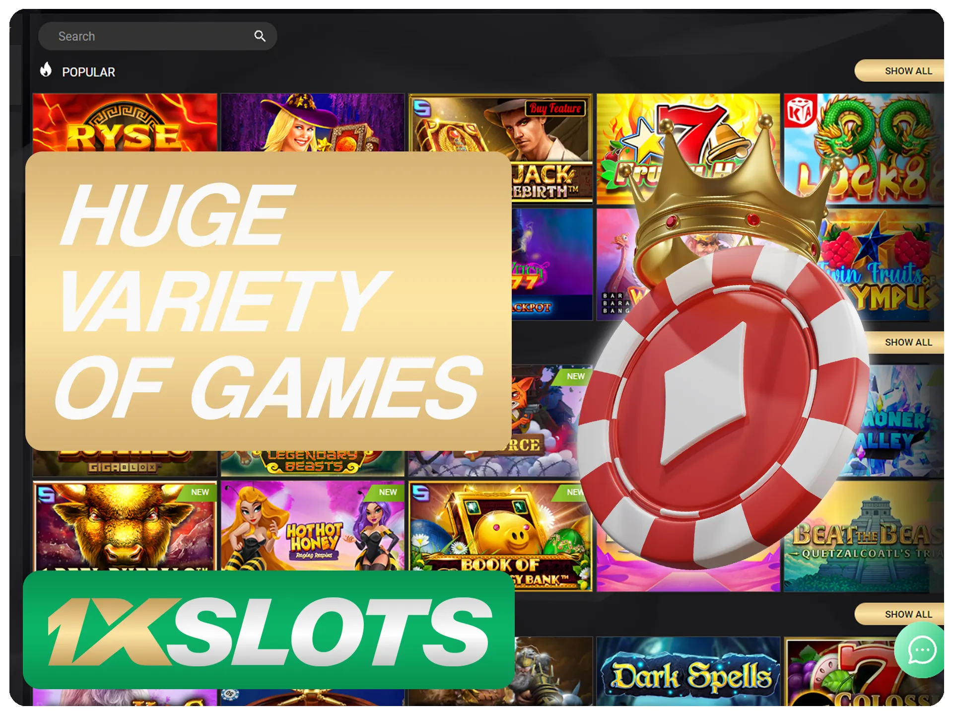 Search for your favourite games at 1xSlots.
