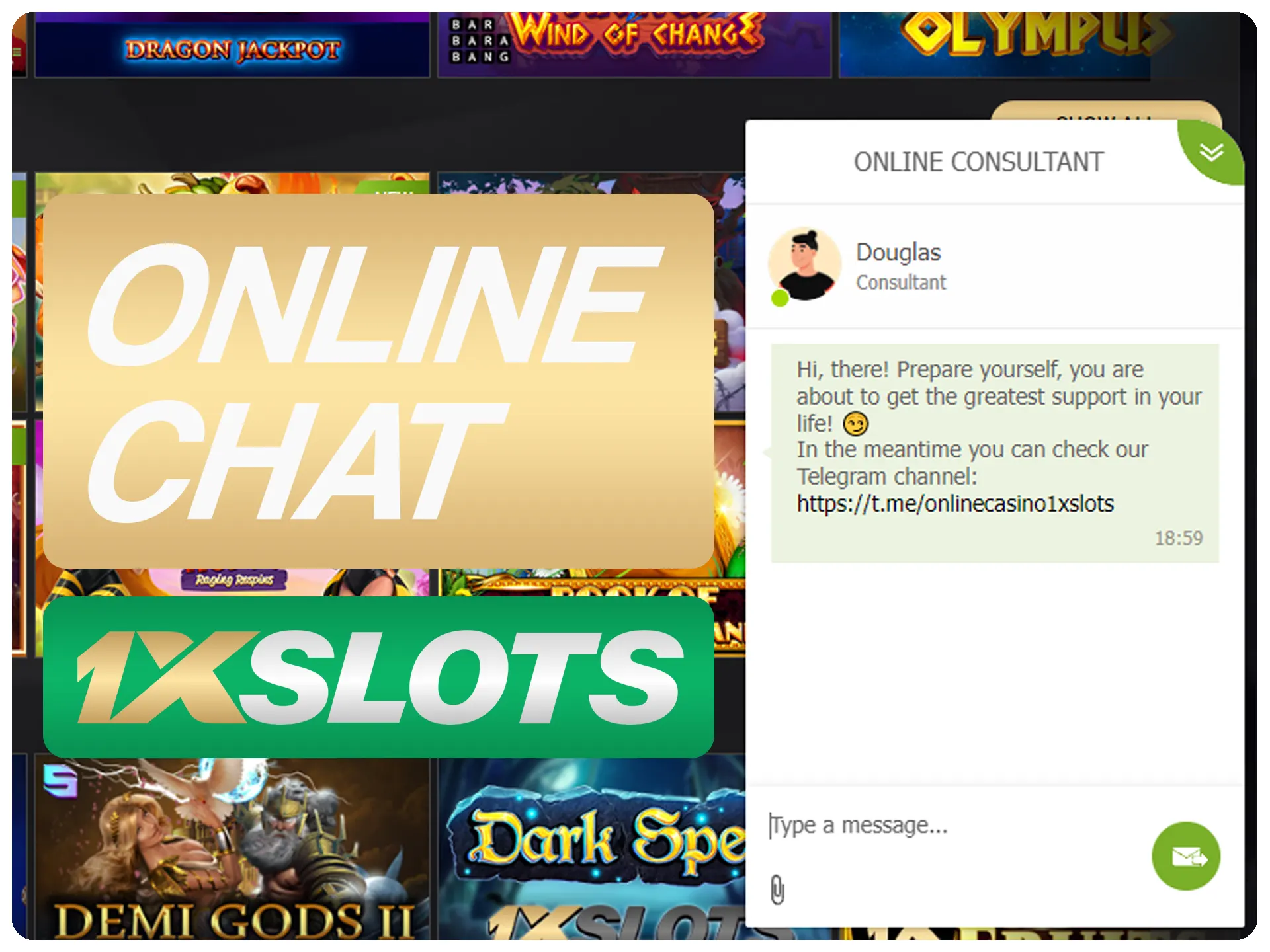 Chat with to 1xSlots staff online.