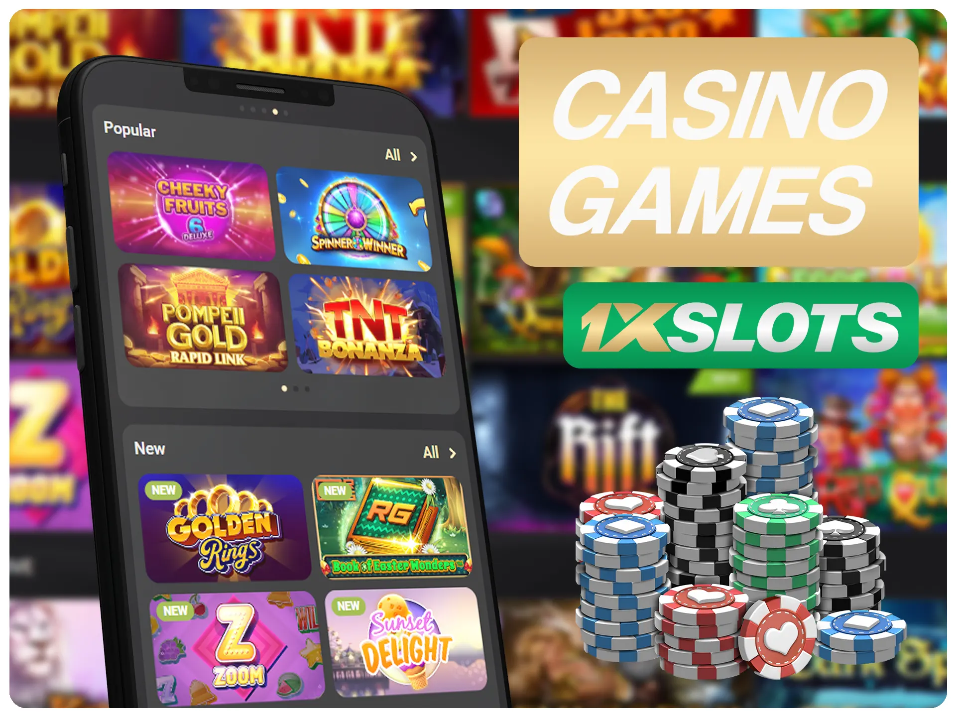 Play different casino games on 1xSlots casino page.