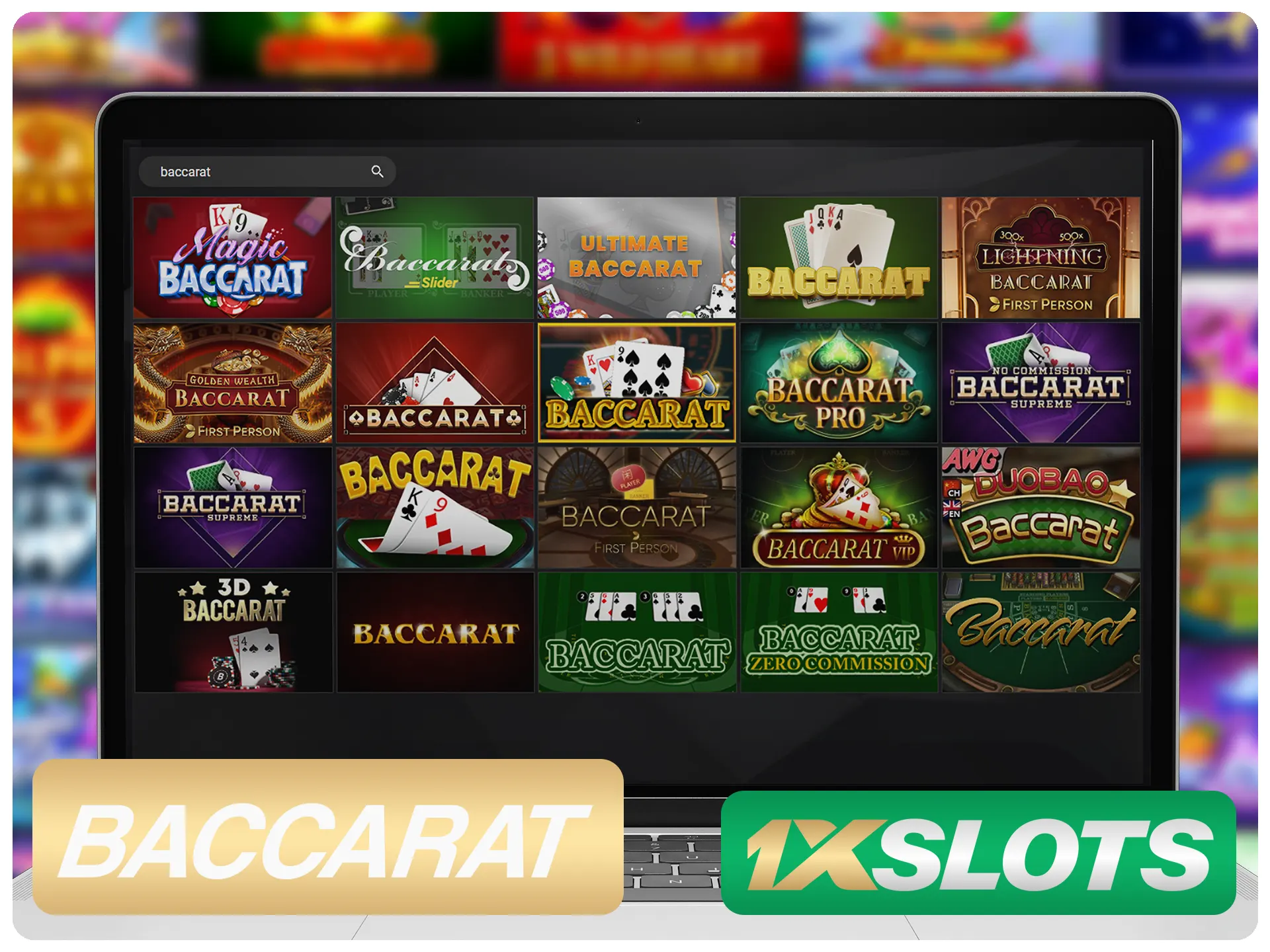 Play baccarat games at 1xSlots and win money.
