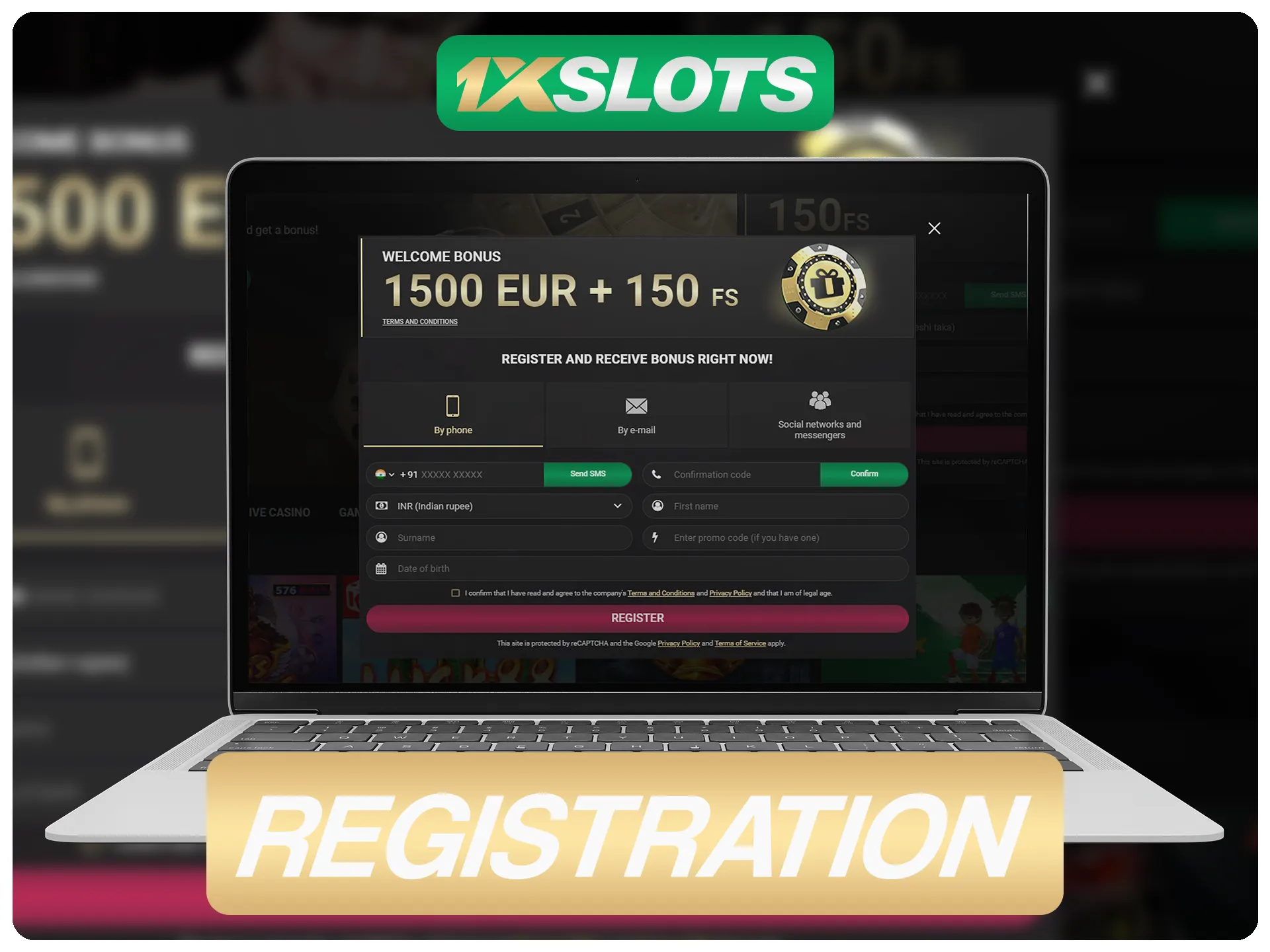Register new 1xSlots account by entering on special page.